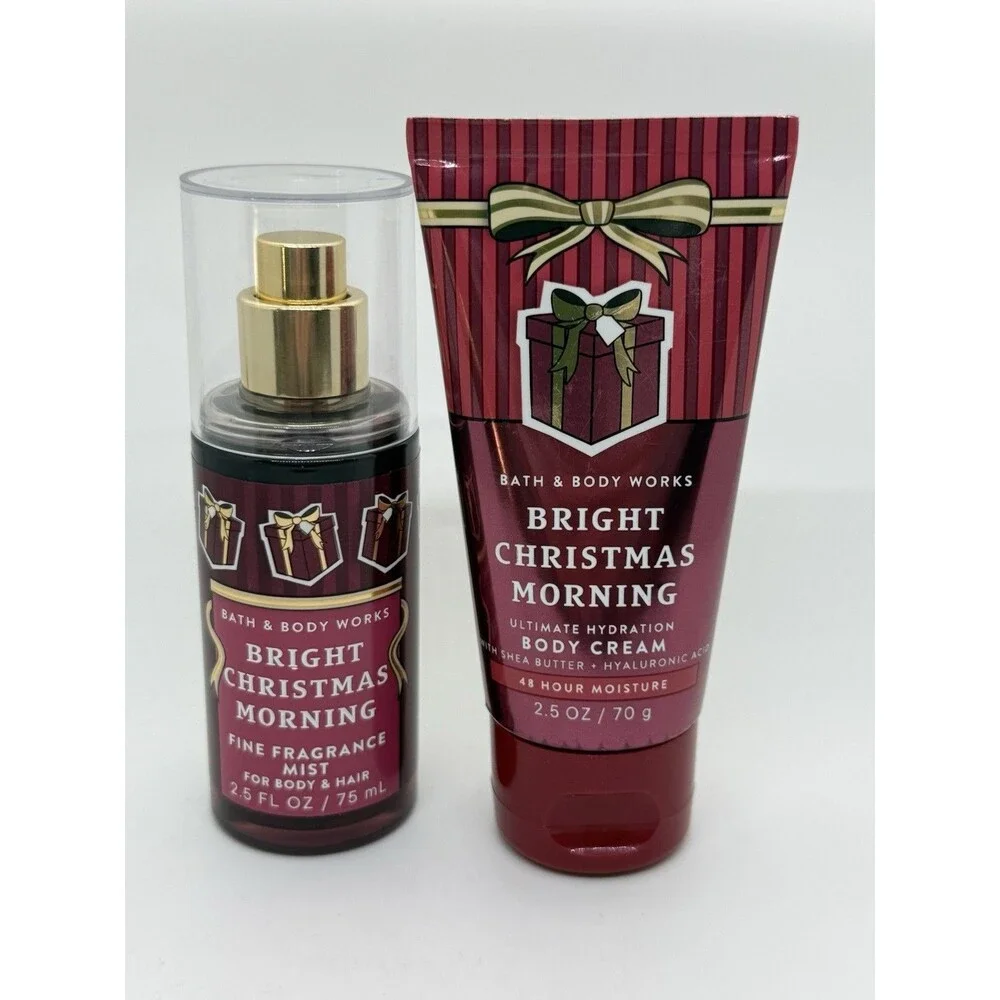 Bath and Body Works TRAVEL BRIGHT CHRISTMAS MORNING MIST, BODY CREAM SET 2.5ozEa